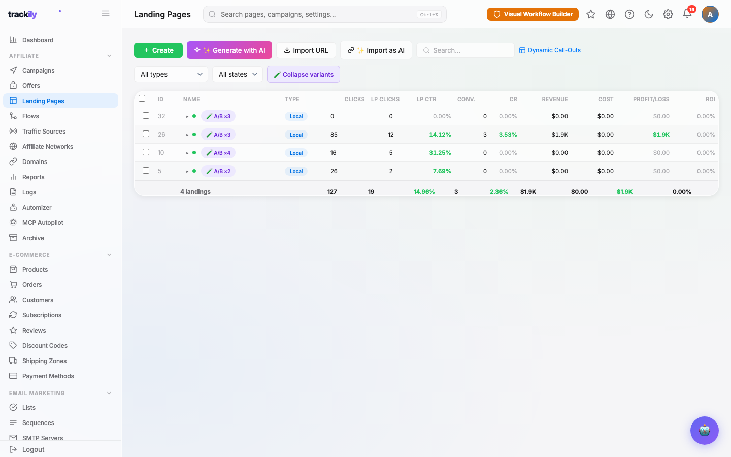 Modal Add Landing — Local par défaut